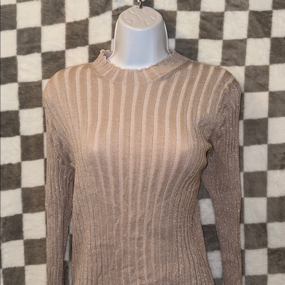 Vince Glitter Ribbed Women’s Long Sleeve Shirt Crew Neck Size XL/Extra Large - Picture 2 of 8